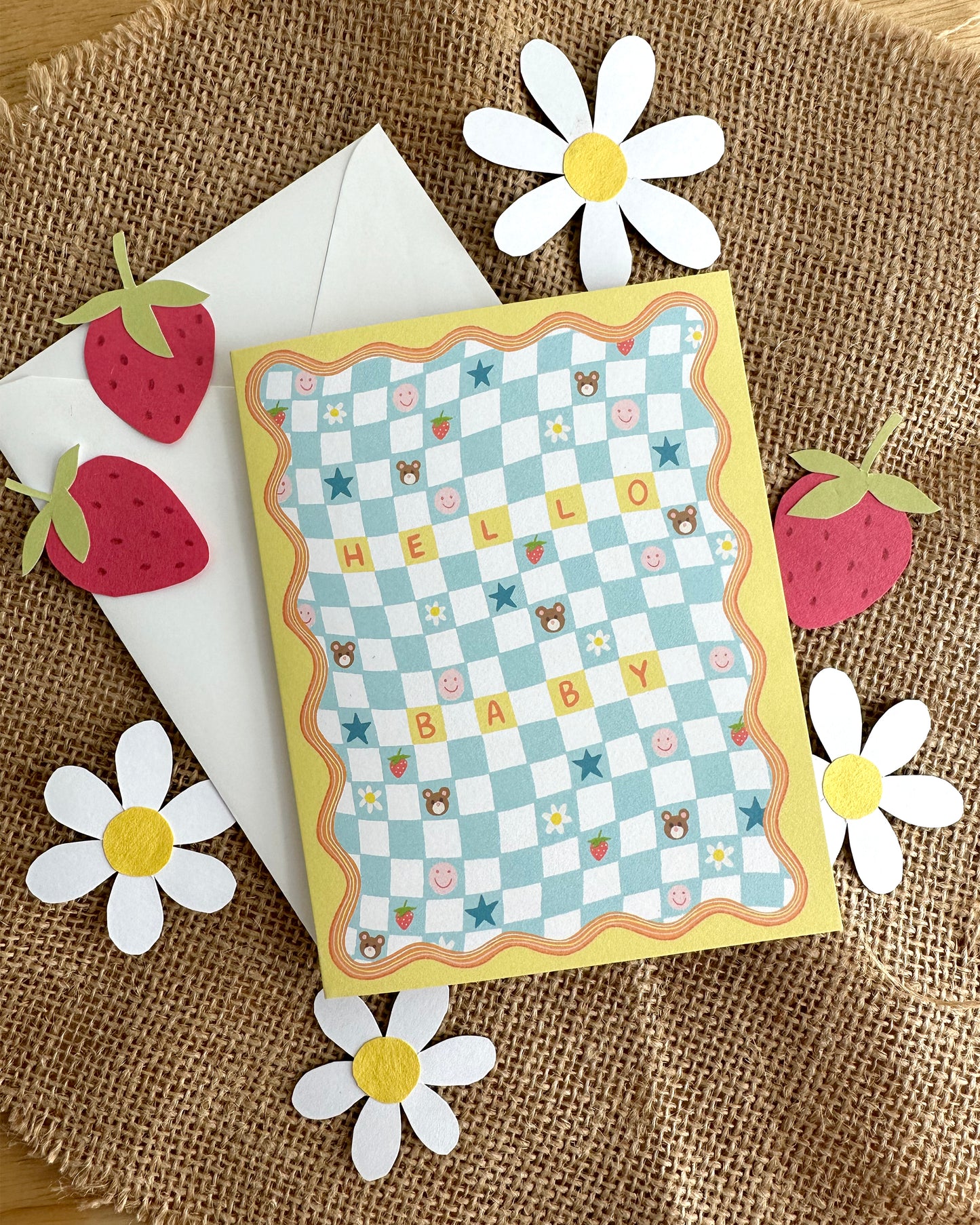 CHECKERED BABY BLANKET - NEW BABY GREETING CARD