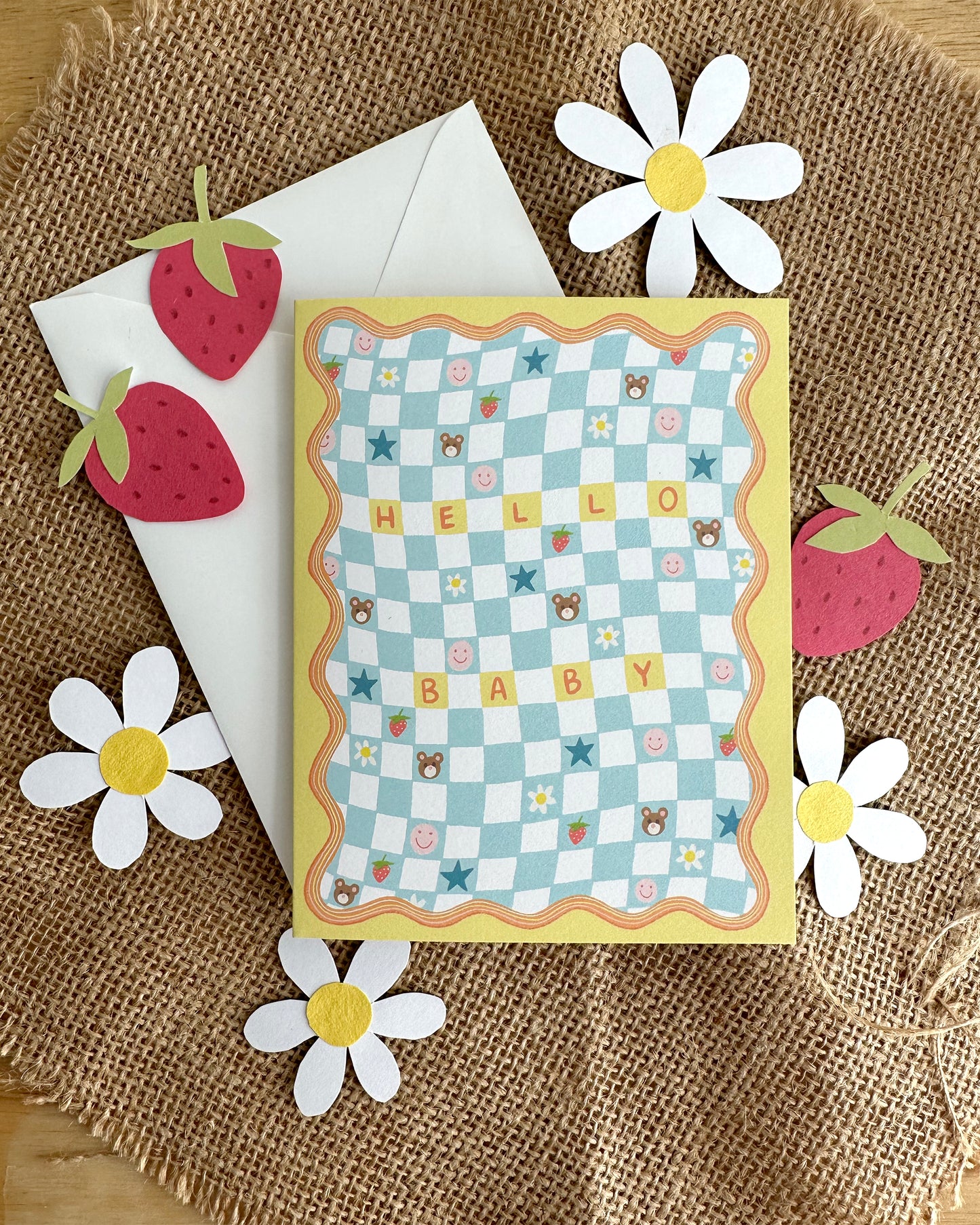 CHECKERED BABY BLANKET - NEW BABY GREETING CARD