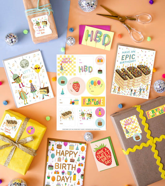 BIRTHDAY THINGS ADHESIVE GIFT TAG STICKER SHEETS - SET OF 3