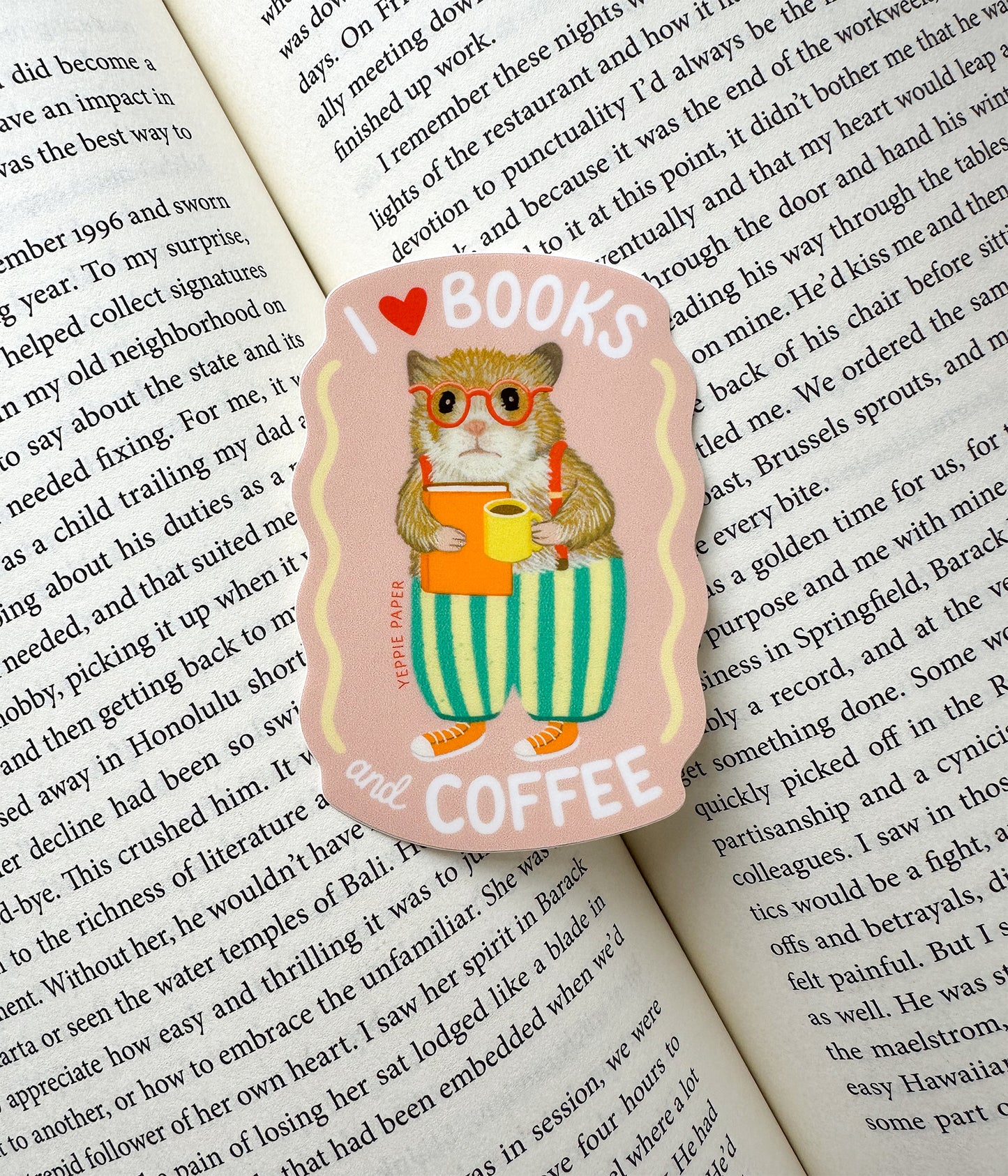 BOOKS AND COFFEE HAMSTER - DIE CUT STICKER