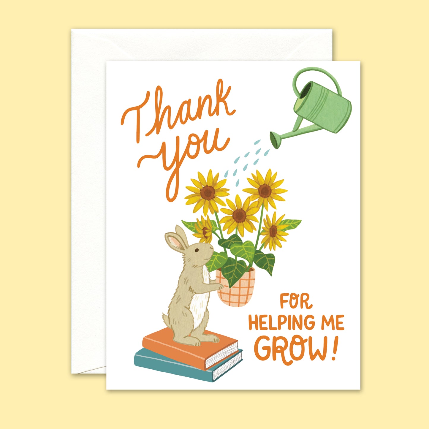 BUNNY HOLDING SUNFLOWERS - TEACHER APPRECIATION GREETING CARD