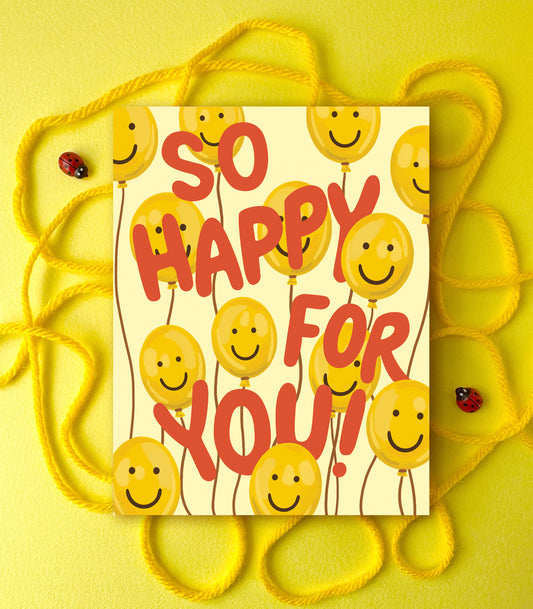 SMILEY FACE YELLOW BALLOONS - CONGRATULATIONS GREETING CARD