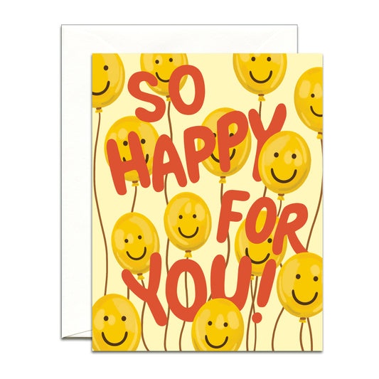 SMILEY FACE YELLOW BALLOONS - CONGRATULATIONS GREETING CARD