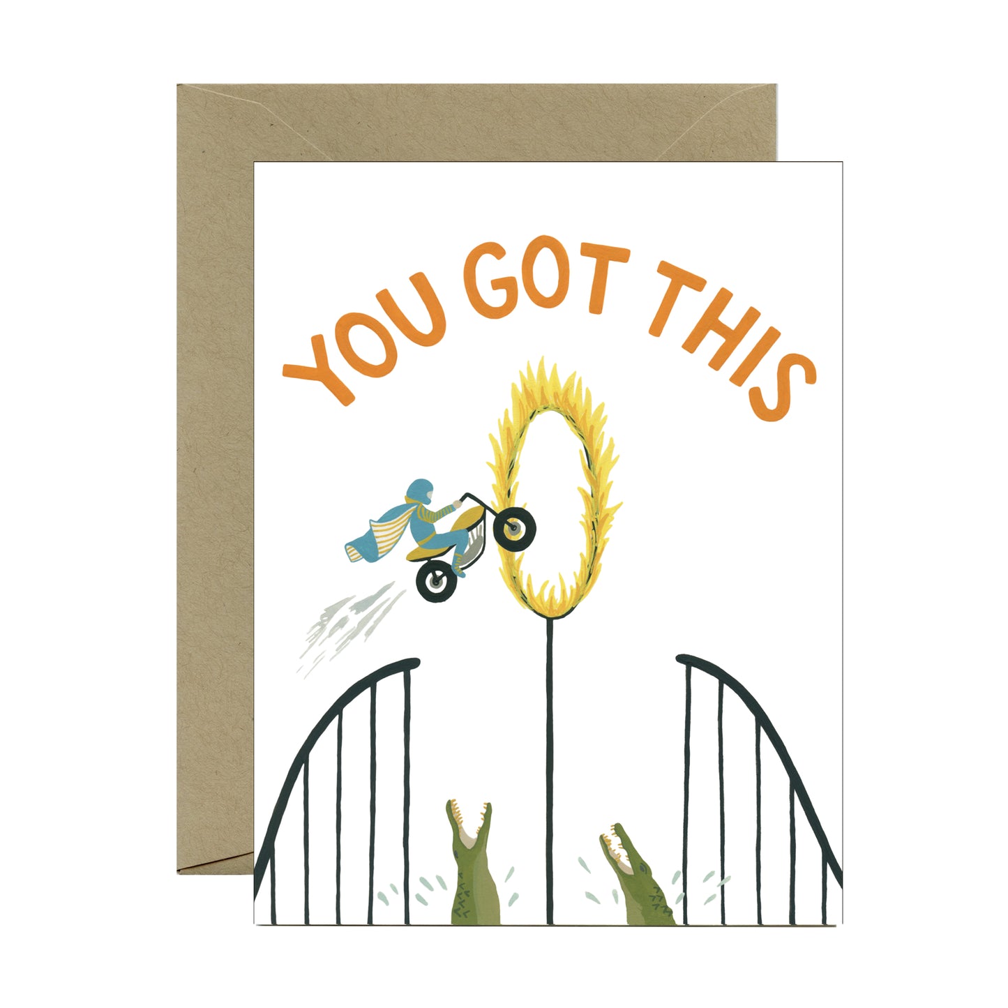 MOTORCYCLE DAREDEVIL THROUGH RING OF FIRE - ENCOURAGEMENT GREETING CARD