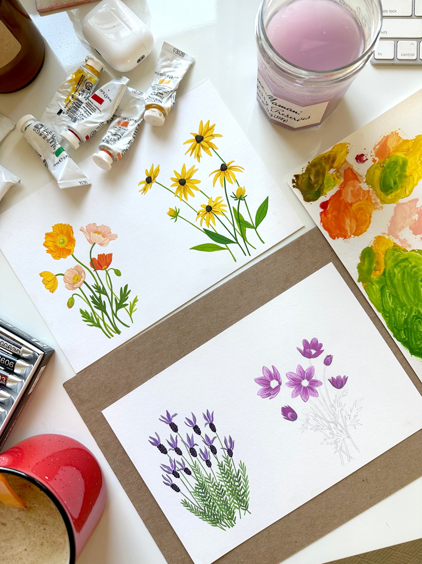 ANEMONES PURPLE FLOWER THANK YOU GREETING CARDS, BOXED SET OF 8