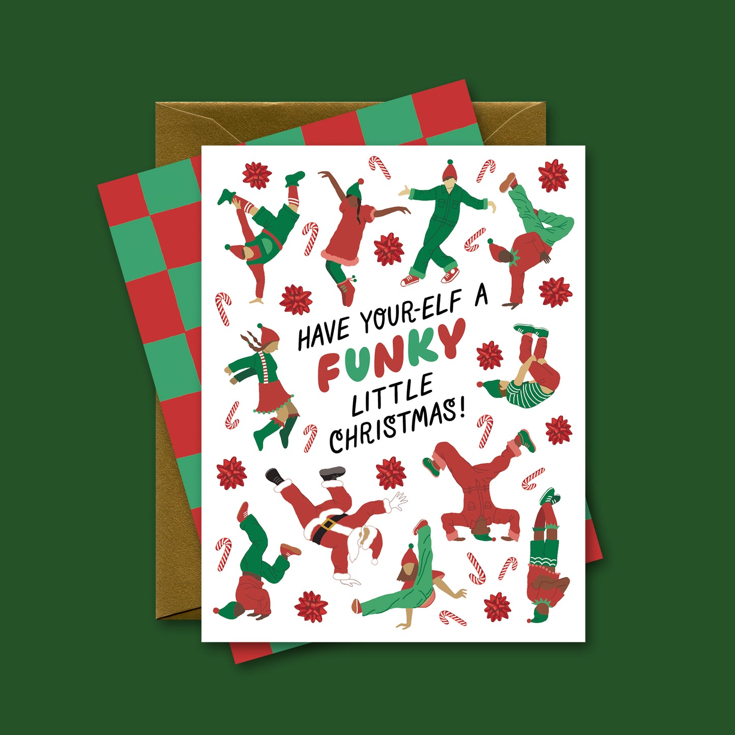 BREAKDANCING ELVES & SANTA - CHRISTMAS GREETING CARDS, BOXED SET OF 8