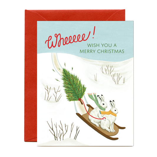 ARCTIC HARES SLEDDING - HOLIDAY GREETING CARD