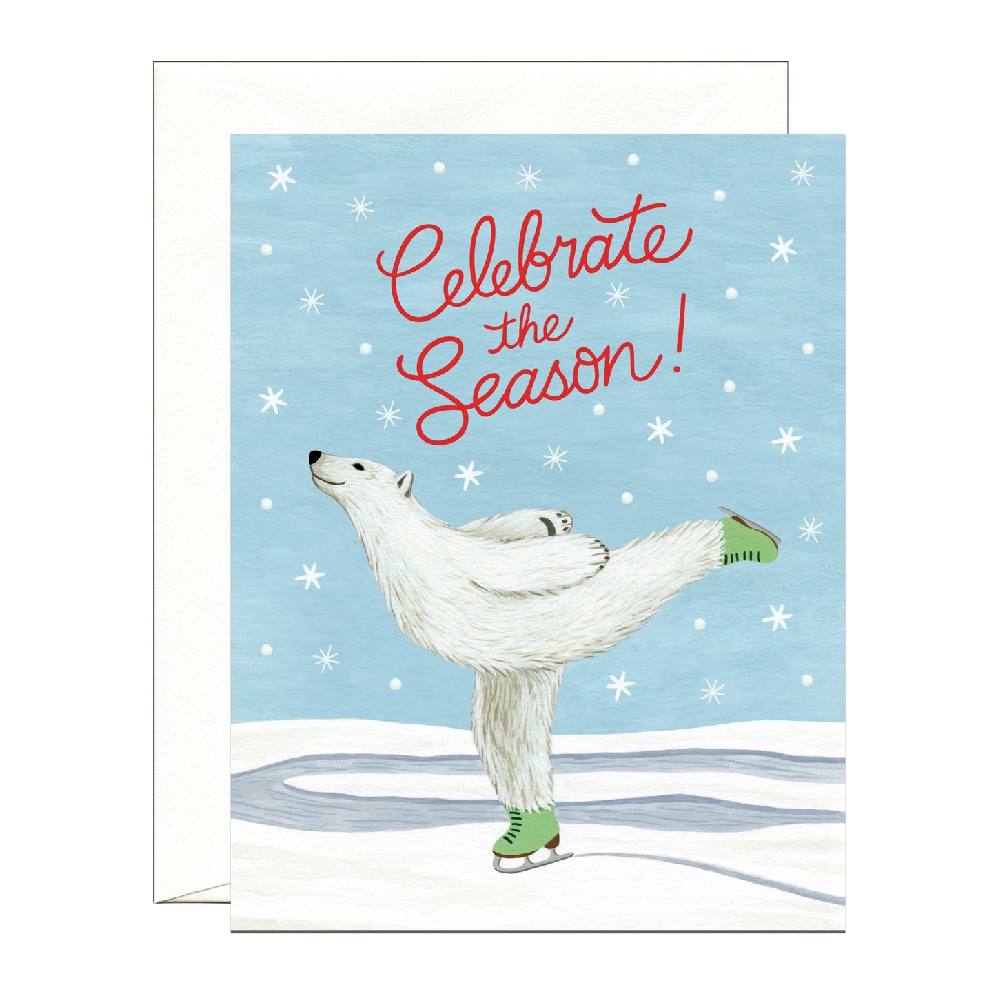 ICE SKATING POLAR BEAR - HOLIDAY GREETING CARDS, BOXED SET OF 8