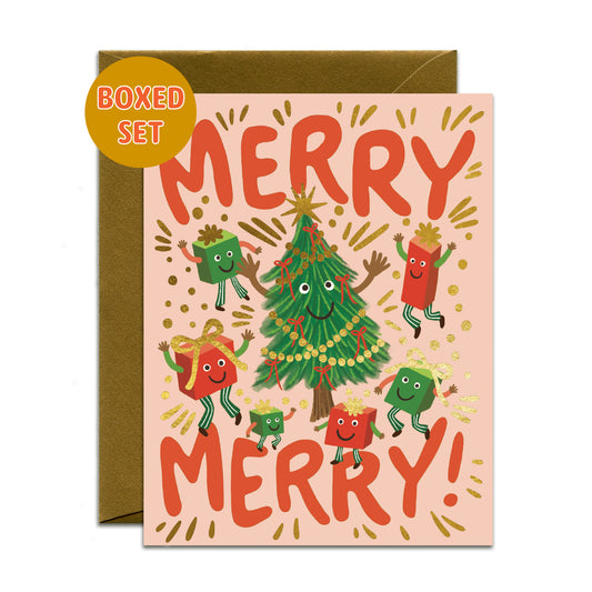 DANCING CHRISTMAS TREE AND GIFTS - HOLIDAY GREETING CARDS, BOXED SET OF 6