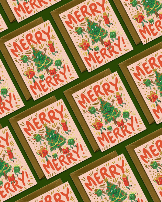 DANCING CHRISTMAS TREE AND GIFTS - HOLIDAY GREETING CARDS, BOXED SET OF 6