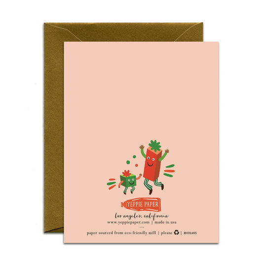 DANCING CHRISTMAS TREE AND GIFTS - HOLIDAY GREETING CARD