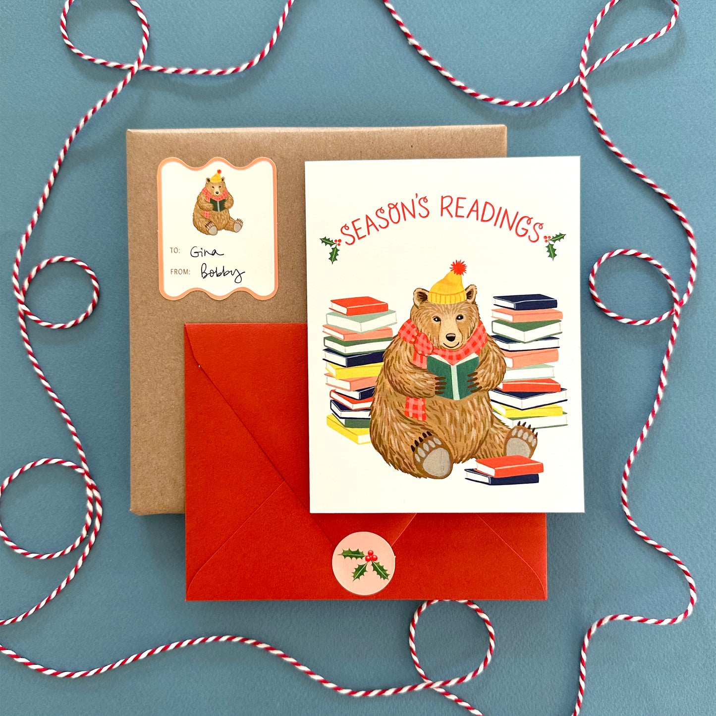 SEASON'S READINGS BEAR - HOLIDAY GREETING CARDS, BOXED SET OF 8