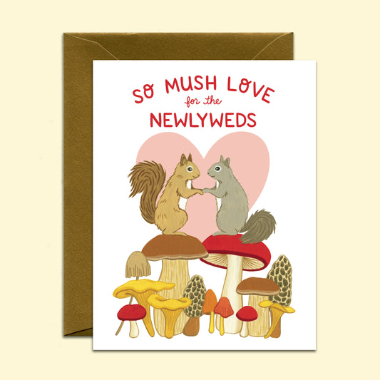 MUSHROOM FOREST SQUIRREL NEWLYWEDS - WEDDING GREETING CARD