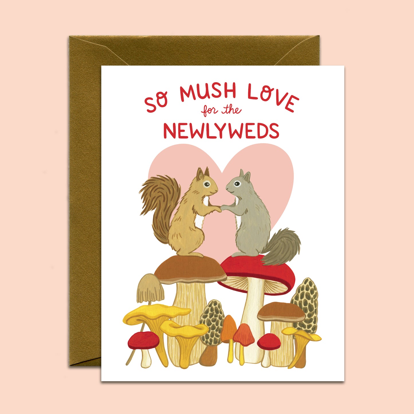 MUSHROOM FOREST SQUIRREL NEWLYWEDS - WEDDING GREETING CARD