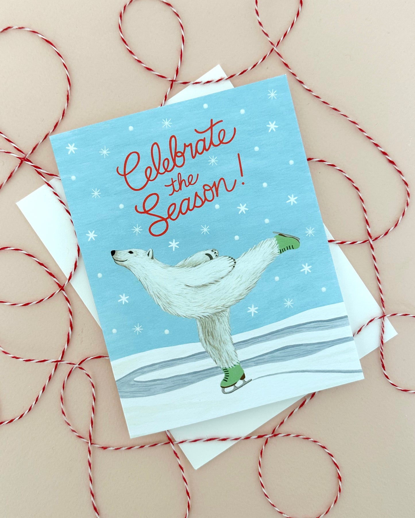 ICE SKATING POLAR BEAR - HOLIDAY GREETING CARDS, BOXED SET OF 8