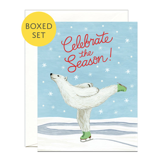 ICE SKATING POLAR BEAR - HOLIDAY GREETING CARDS, BOXED SET OF 8