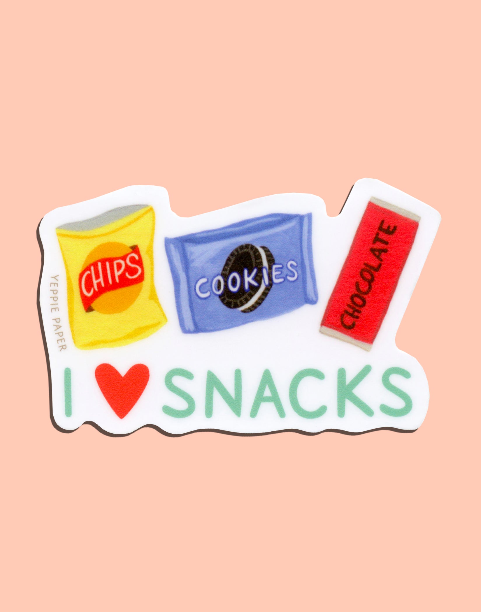 I LOVE SNACKS - DIE CUT STICKER – Yeppie Paper