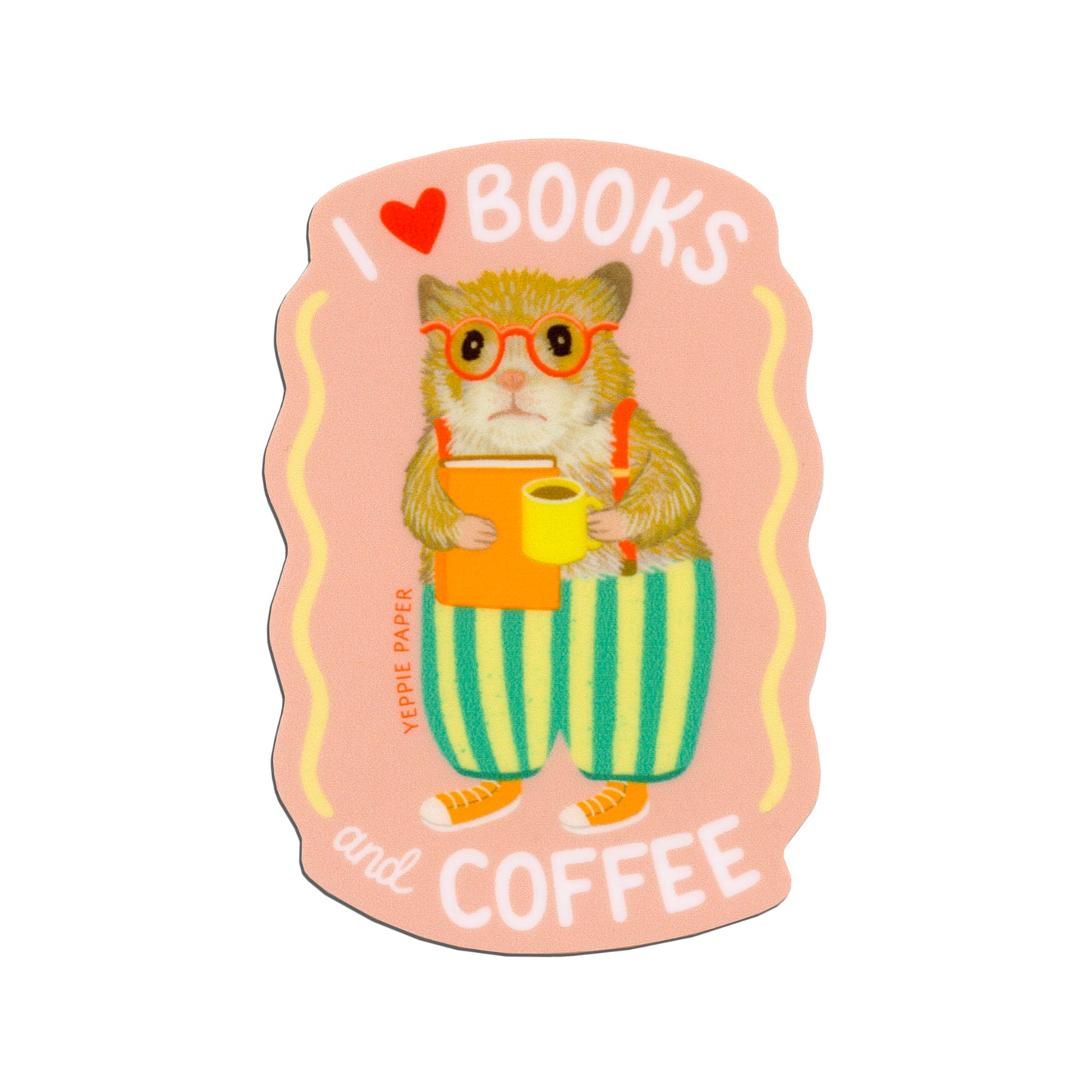 BOOKS AND COFFEE HAMSTER - DIE CUT STICKER
