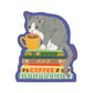 CAT, BOOKS AND COFFEE - DIE CUT STICKER