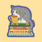 CAT, BOOKS AND COFFEE - DIE CUT STICKER