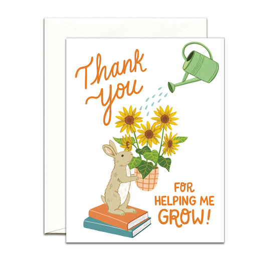 BUNNY HOLDING SUNFLOWERS - TEACHER APPRECIATION GREETING CARD