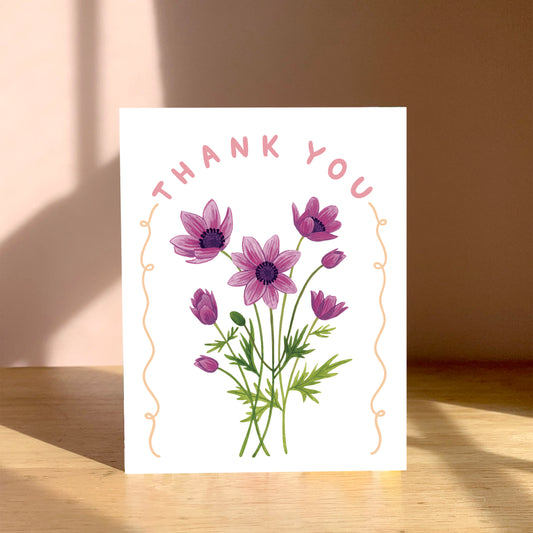 ANEMONES PURPLE FLOWERS THANK YOU GREETING CARD