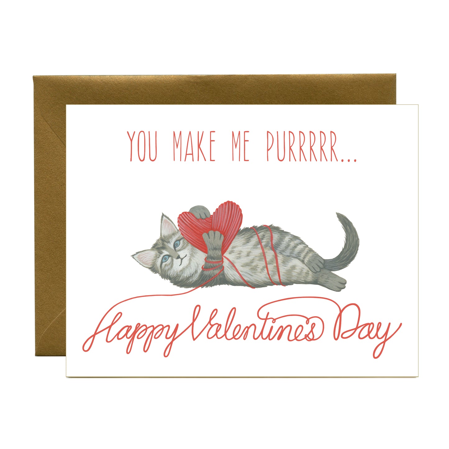 PURRING KITTEN AND BALL OF YARN - VALENTINE'S DAY GREETING CARD