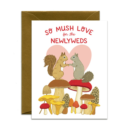 MUSHROOM FOREST SQUIRREL NEWLYWEDS - WEDDING GREETING CARD