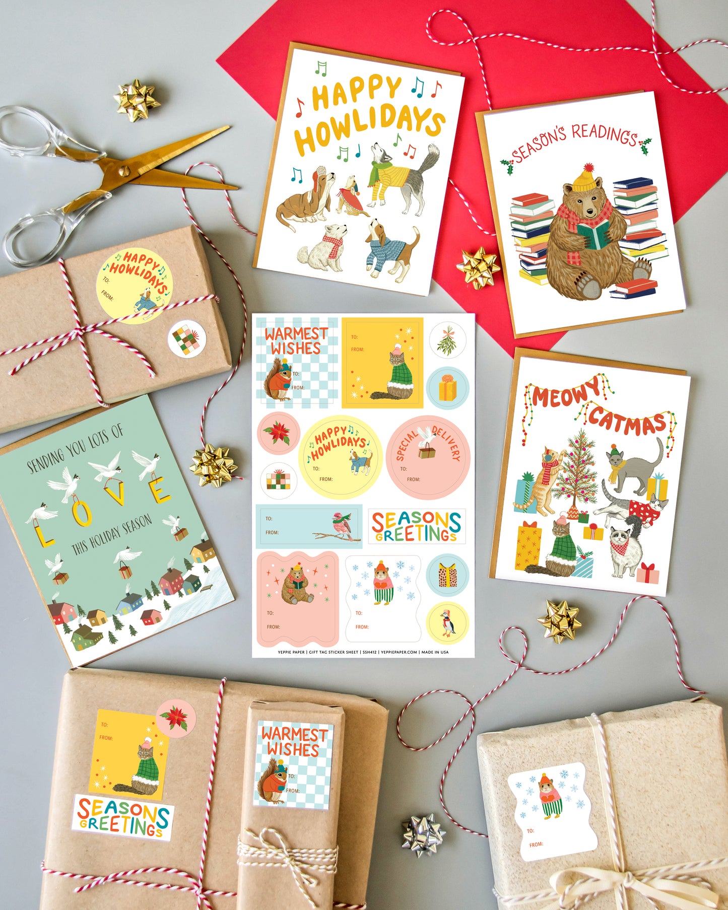 HOLIDAY CRITTERS ADHESIVE GIFT TAG STICKER SHEETS - SET OF 3