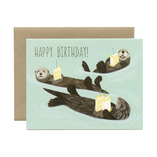 SEA OTTERS WITH CAKE - BIRTHDAY GREETING CARD