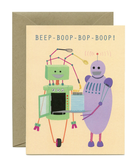 ROBOT BAKING CAKE - BIRTHDAY GREETING CARD