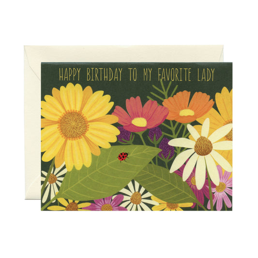 LADYBUG AND FLOWERS - BIRTHDAY GREETING CARD