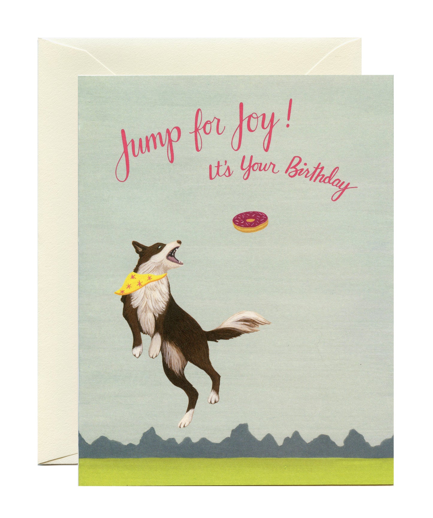 JUMPING DOG AND DONUT - BIRTHDAY GREETING CARD