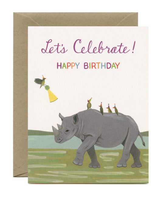 RHINO AND BIRD FRIENDS - BIRTHDAY GREETING CARD