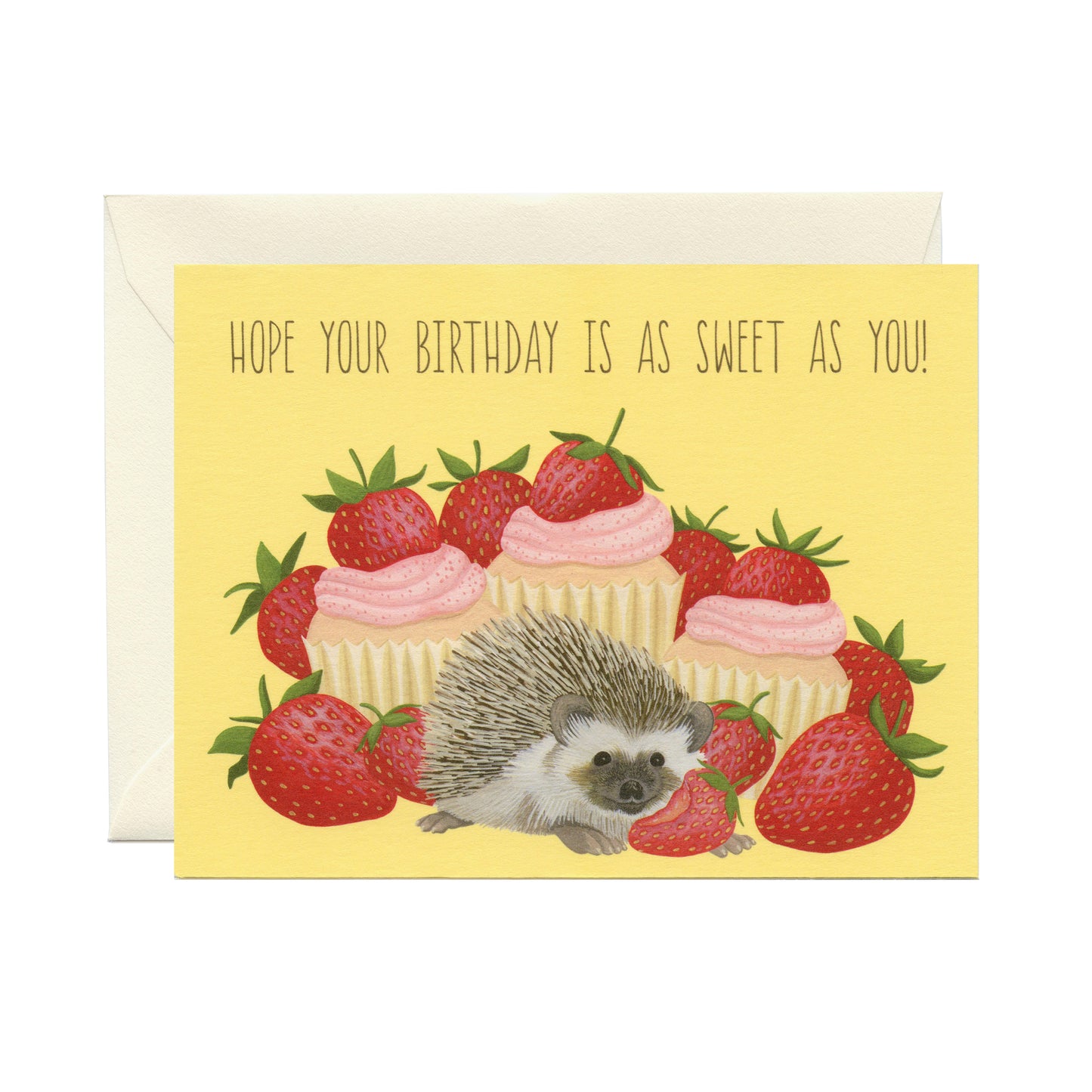 HEDGEHOGS WITH STRAWBERRIES AND CUPCAKES - BIRTHDAY GREETING CARD