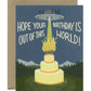 OUT OF THIS WORLD UFO, ALIENS AND CAKE - BIRTHDAY GREETING CARD