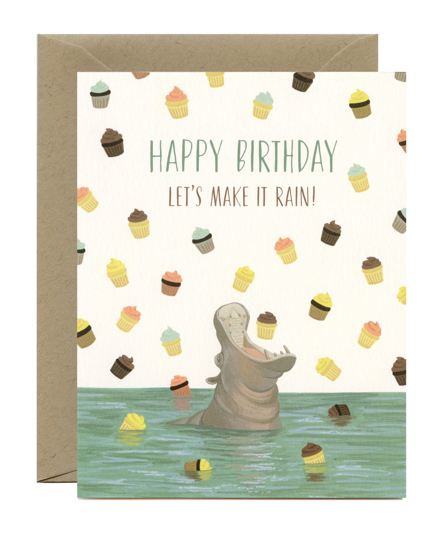 HIPPO CUPCAKES - BIRTHDAY GREETING CARD