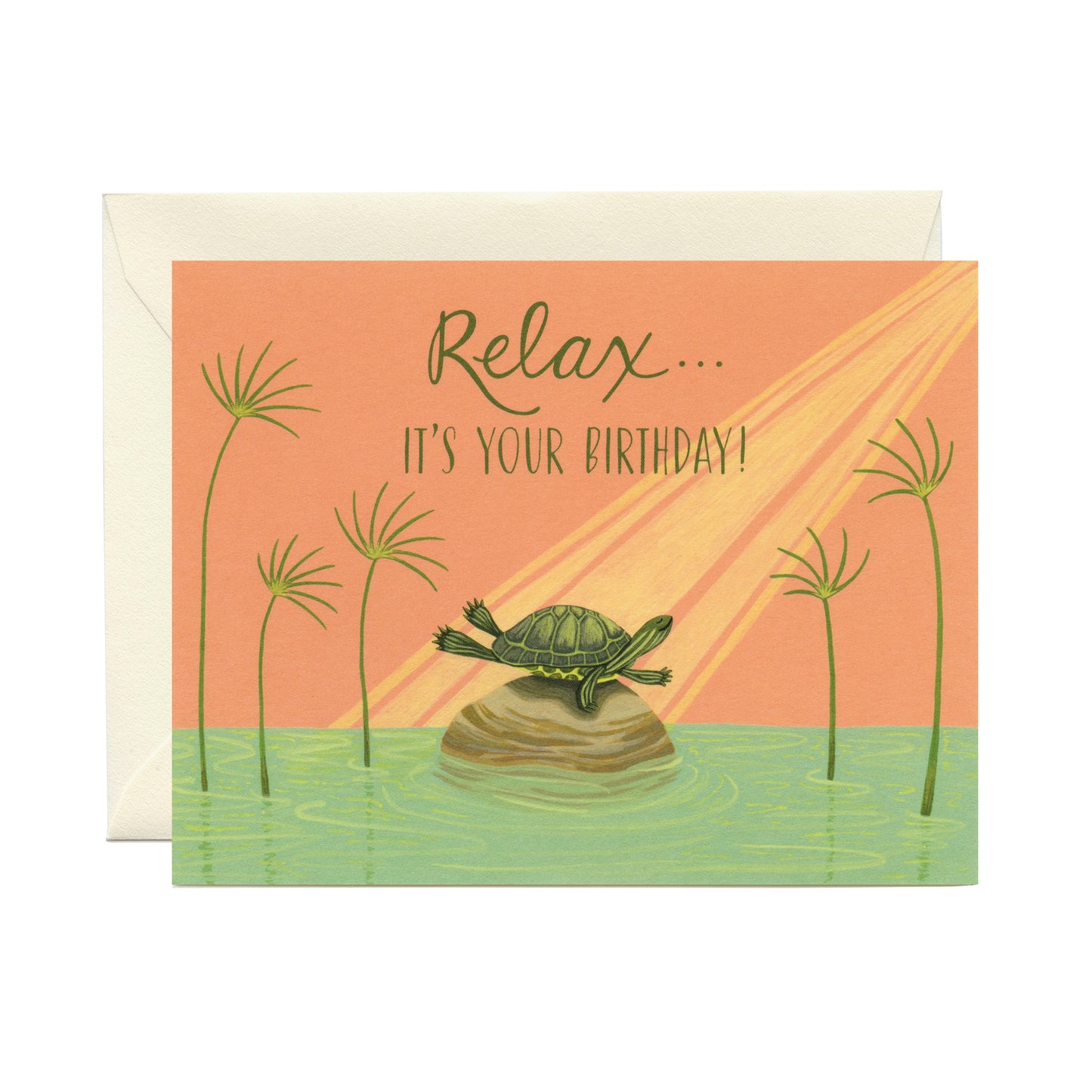 SUNBATHING TURTLE RELAXING - BIRTHDAY GREETING CARD
