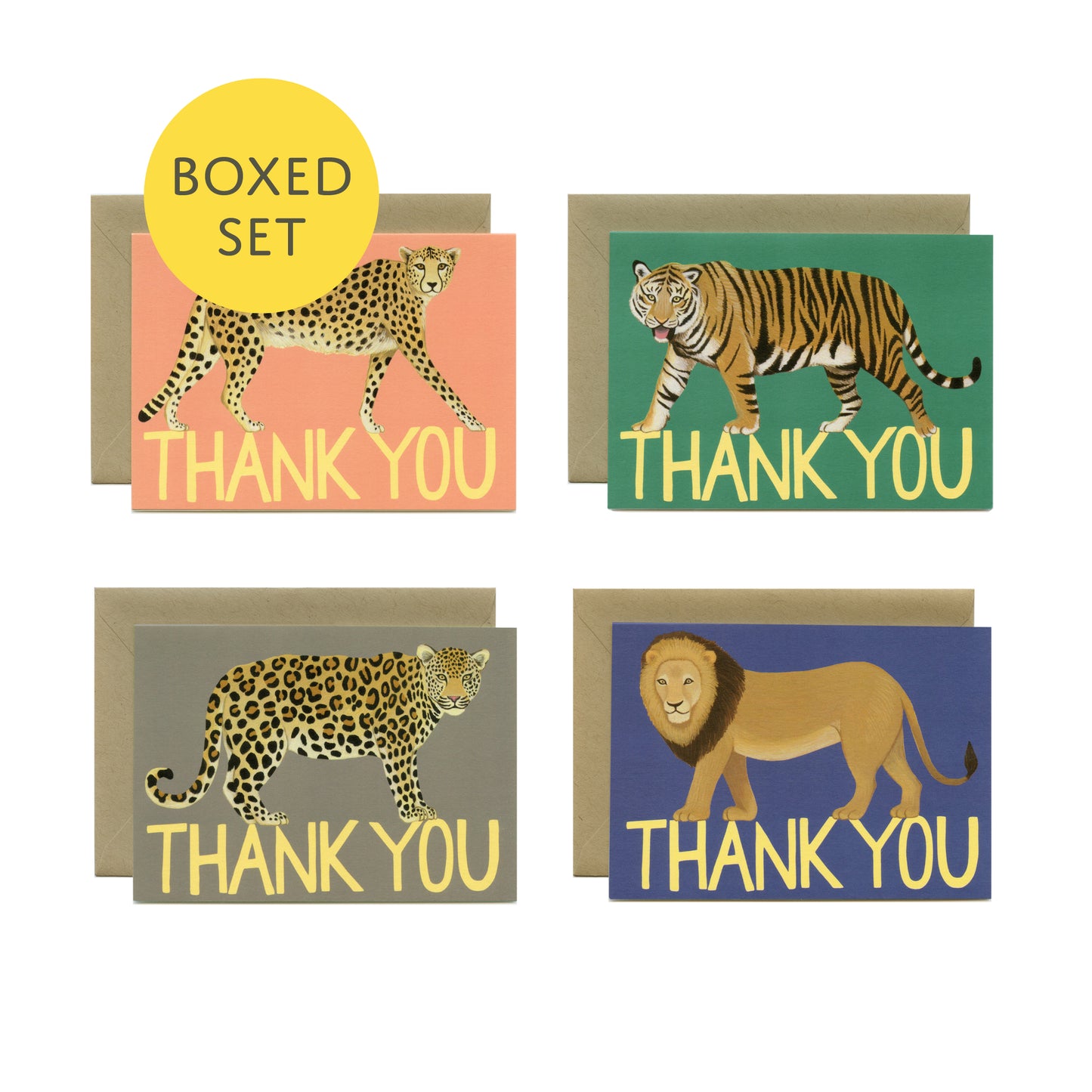 BIG CATS - THANK YOU GREETING CARDS, VARIETY BOXED SET OF 8