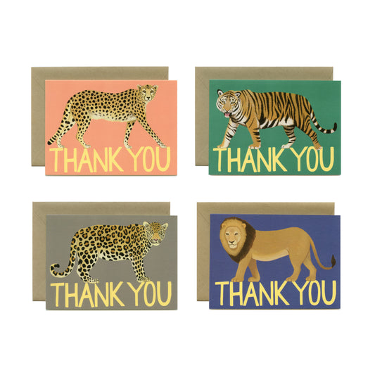 BIG CATS - THANK YOU GREETING CARDS, VARIETY BOXED SET OF 8