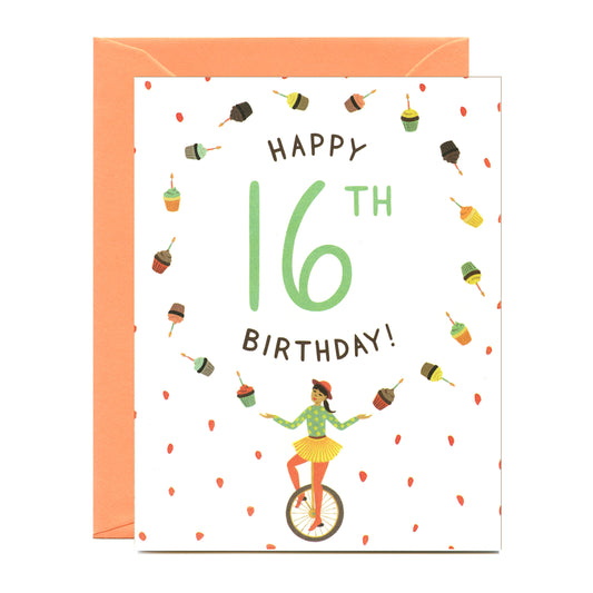 JUGGLER AND CUPCAKES 16TH BIRTHDAY GREETING CARD