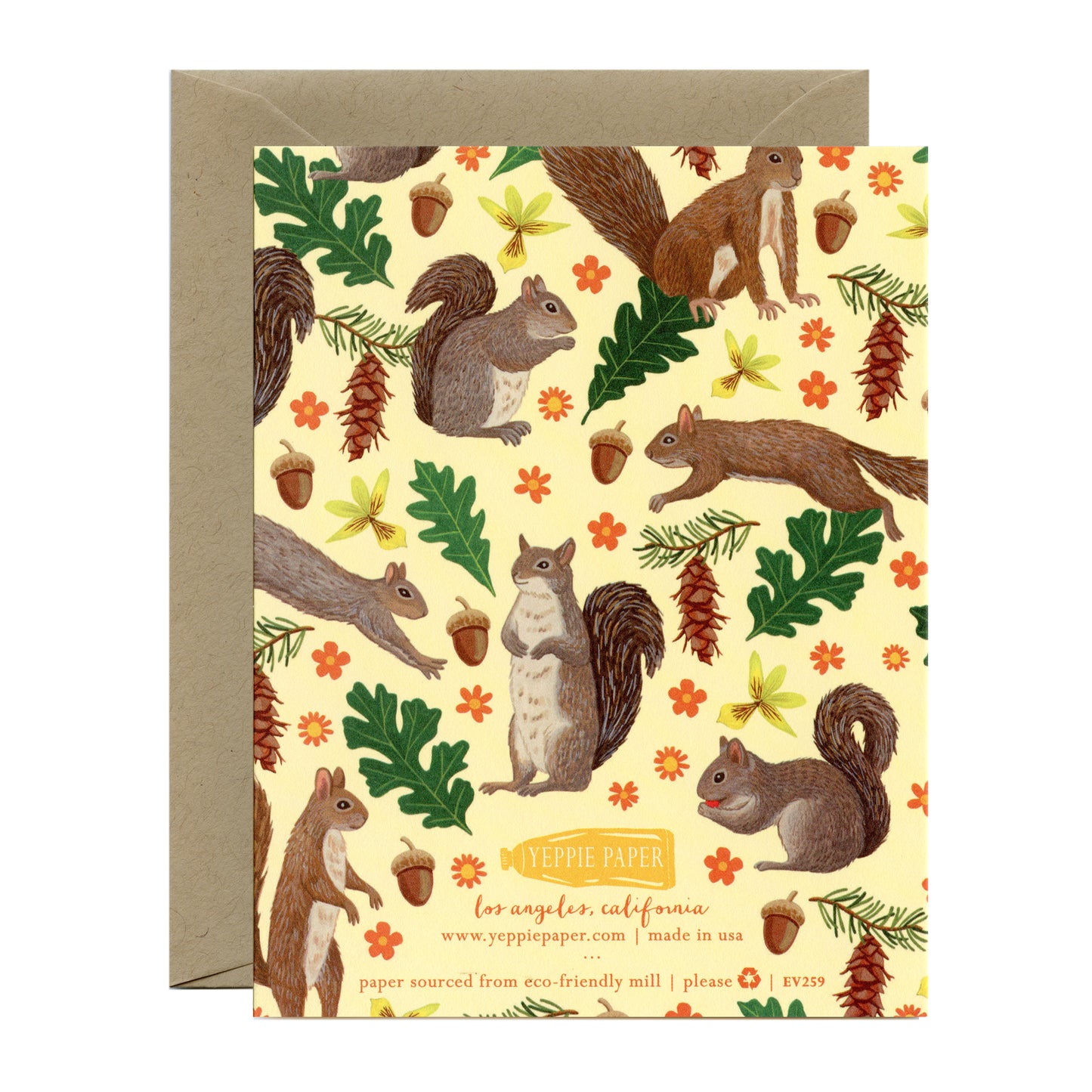 FOREST SQUIRRELS, ACORNS AND FLOWERS - BLANK GREETING CARD