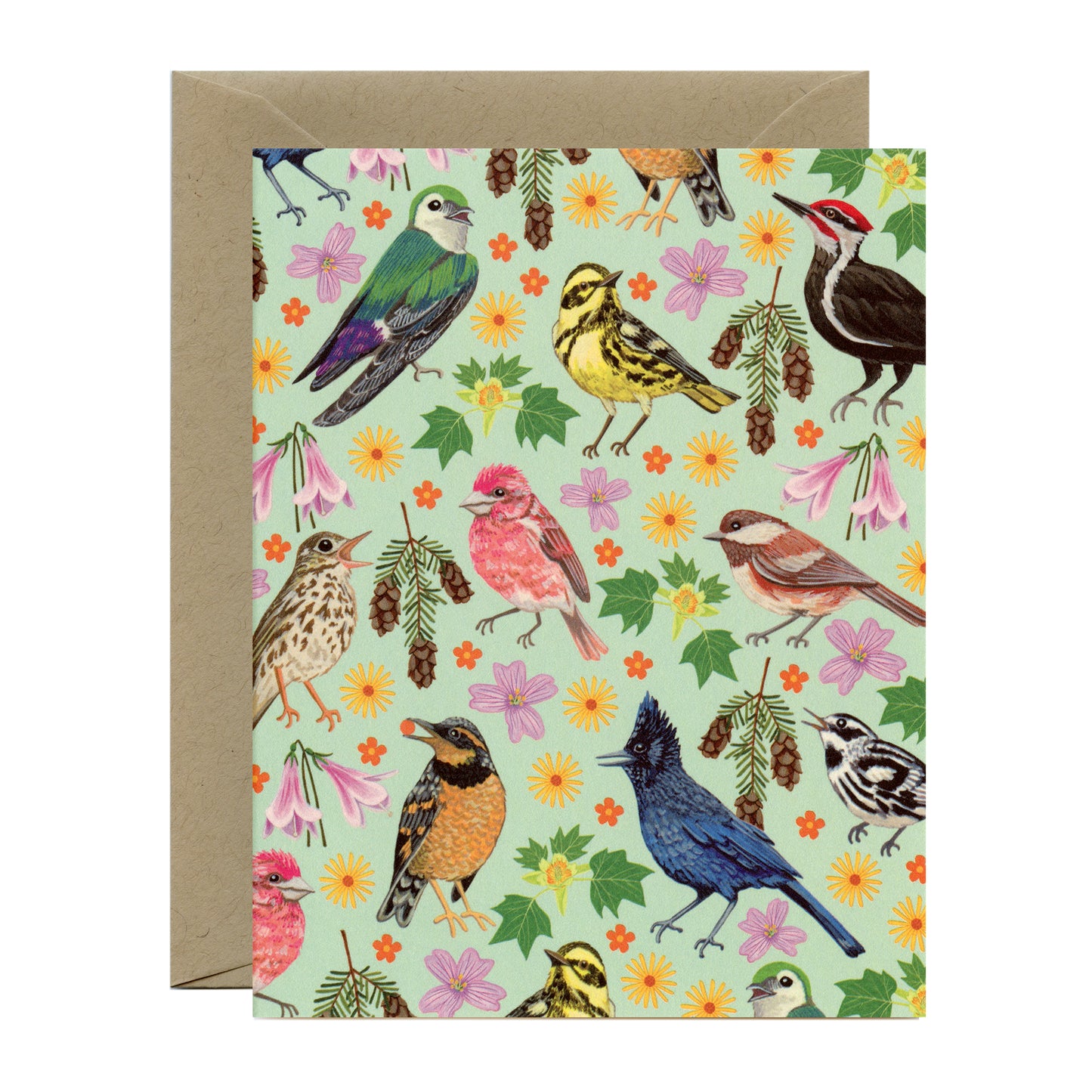 FOREST BIRDS AND FLOWERS - BLANK GREETING CARD