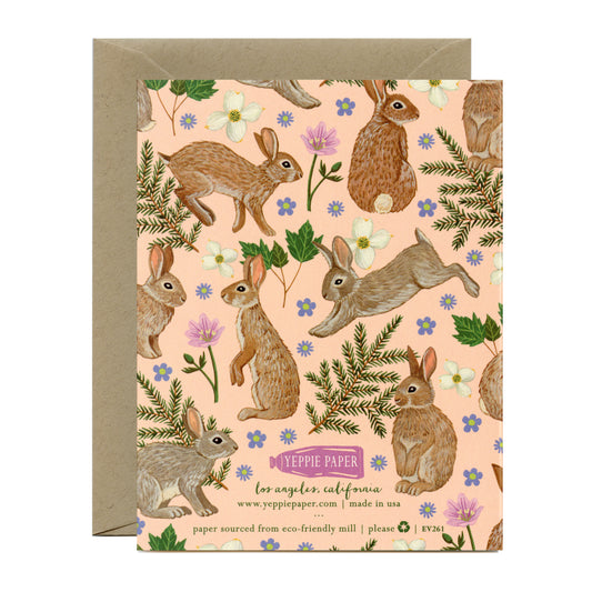 FOREST BUNNIES AND FLOWERS - BLANK GREETING CARD