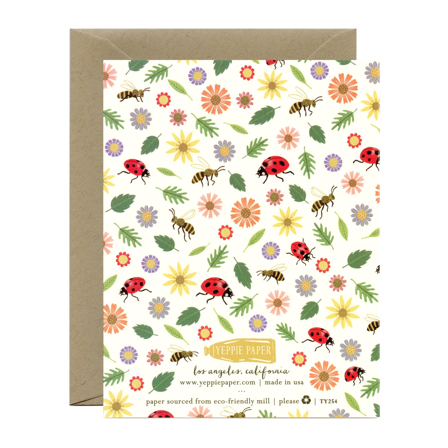 LADYBUGS, BUMBLE BEES AND FLOWERS - THANK YOU GREETING CARDS, BOXED SET OF 8