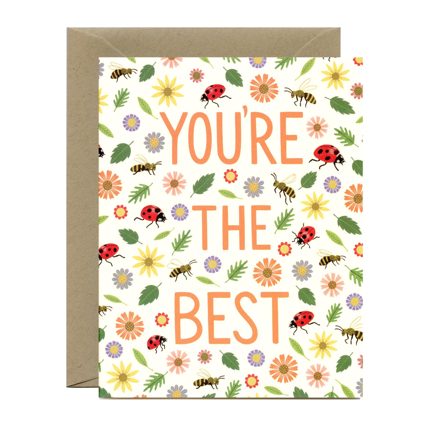 LADYBUGS, BUMBLE BEES AND FLOWERS - THANK YOU GREETING CARD
