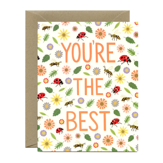 LADYBUGS, BUMBLE BEES AND FLOWERS - THANK YOU GREETING CARD