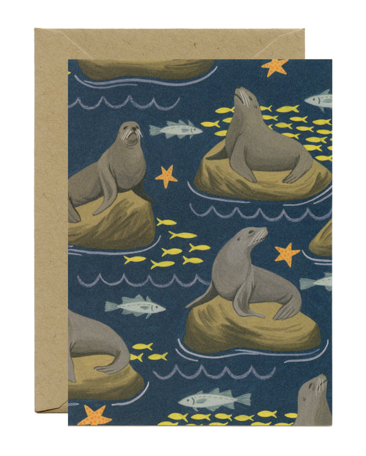 EVERYDAY SEA LIONS AND FISH - BLANK GREETING CARD