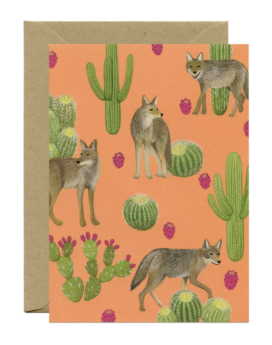 EVERYDAY COYOTES AND DESERT CACTI - BLANK GREETING CARD