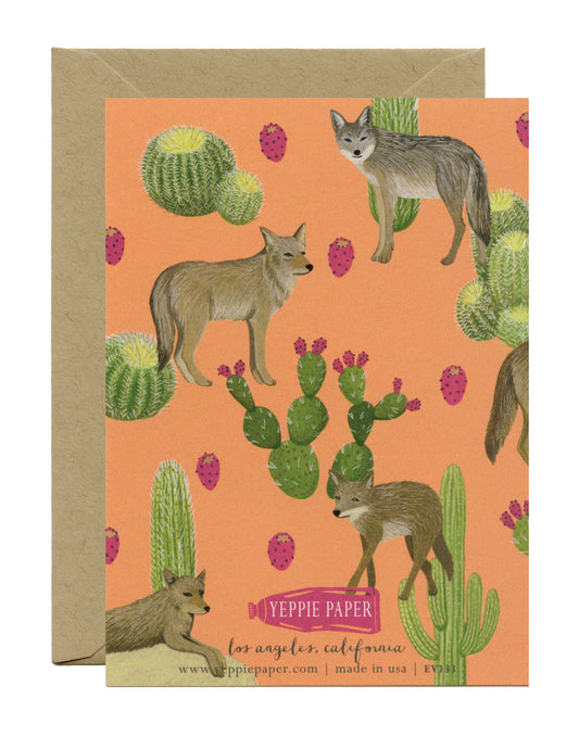 EVERYDAY COYOTES AND DESERT CACTI - BLANK GREETING CARD